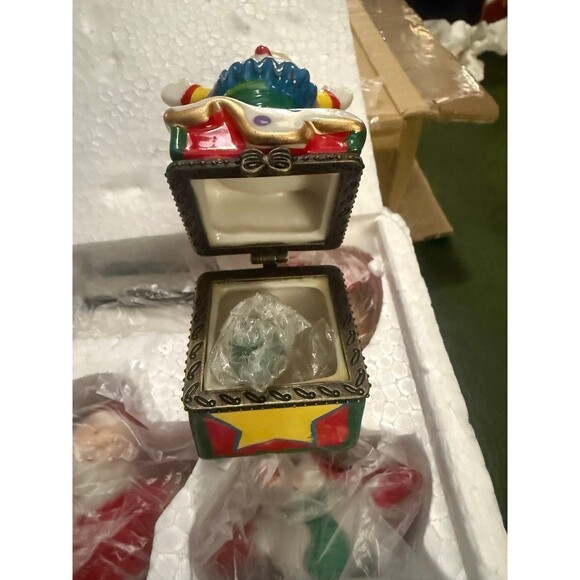 Vtg Y2K Winter Holiday Hinged Trinket Box w/Charm Set of 5 Santa, Snowman, etc - Picture 4 of 12